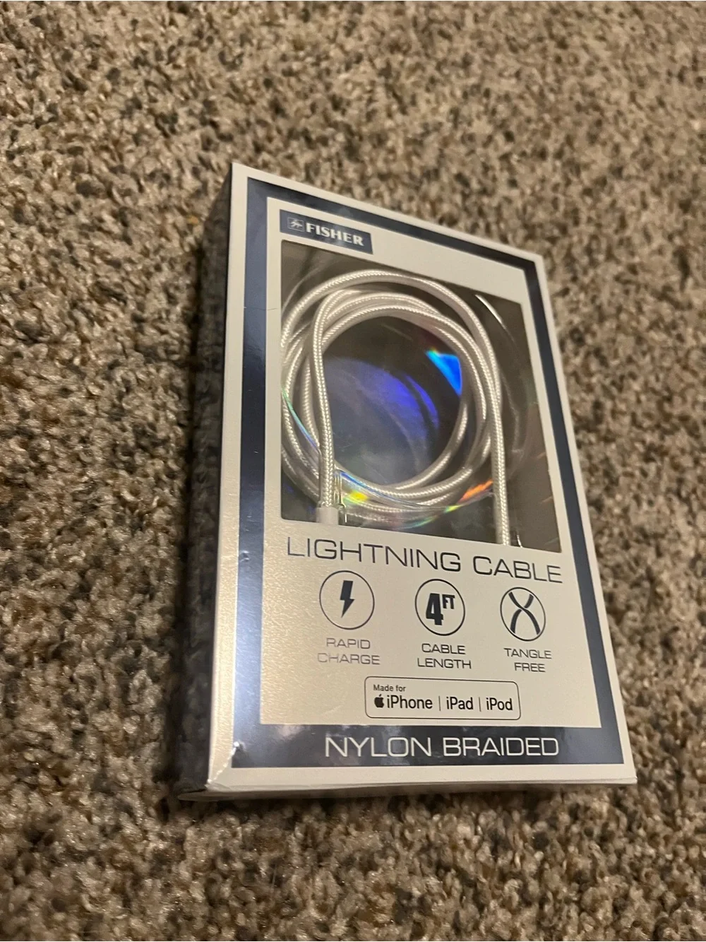 Fisher Silver Nylon Braided Lightning Cable - 4ft